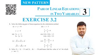 CLASS 10 EXERCISE 32 NCERT SOLUTIONS  CHAPTER 3  PAIR OF LINEAR EQUATIONS  SUBSTITUTION METHOD [upl. by Kaya674]