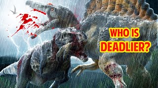 TREX VS SPINOSAURUS Who Is Deadlier 🦖😱 [upl. by Inalawi]