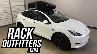 Tesla Model Y with Yakima GrandTour Roof Top Cargo Box Overview [upl. by Sillig]