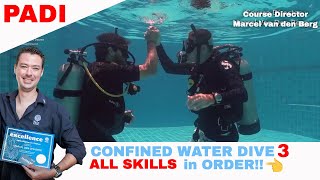 PADI Confined Water Dive 3 Skills  PADI Open Water Diver Course [upl. by Nelehyram974]