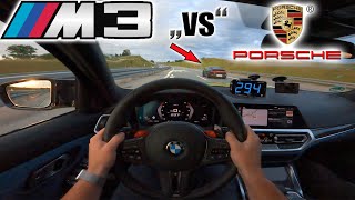 Crazy 2021 M3 Competition meets Porsche 992 and Macan Turbo on German Autobahn✔ [upl. by Mihe804]