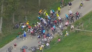 Massive Crash At LiègeBastogneLiège [upl. by Nayhr]