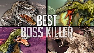 TRex VS Spino VS Theri VS Megatherium BEST BOSS KILLER BEAT ARK [upl. by Fafa]