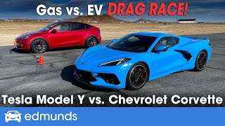 Drag Race Tesla Model Y vs Chevy Corvette  Gas vs EV Drag Race  060 Performance amp More [upl. by Aniuqaoj87]