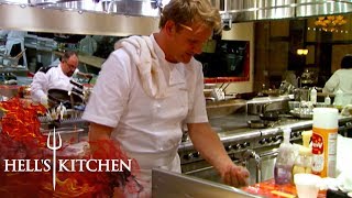 Chef Burns Gordon Ramsay TWICE  Hells Kitchen [upl. by Nirrej]