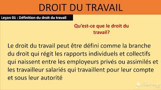 Droit du travail leçon 01 définition du droit du travail [upl. by Cleopatra]