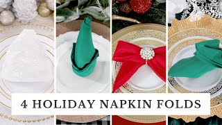 4 Holiday Napkin Folding Ideas Easy Christmas DIY [upl. by Riorsson]