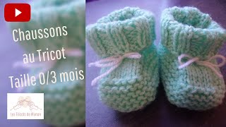 Chaussons bébé 03 mois au tricot [upl. by Nylyram]