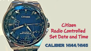 How to set Time and Date Citizen Eco Drive AT Radio Controlled H144 H145 [upl. by Seta]