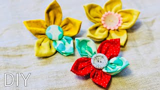 キュートな布花 簡単かわいい布花の作り方 手縫いで作ります！ ハギレ活用 10cm square fabric flower tutorial ヘアゴムやコサージュにアレンジしてね！ [upl. by Zavras771]