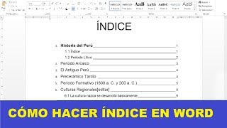 CÓMO HACER UN ÍNDICE EN WORD [upl. by Asenav321]