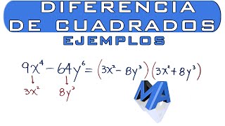 Factorización por diferencia de cuadrados  Ejemplos [upl. by Nikolaus]