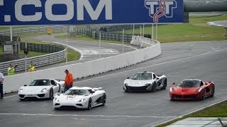 Koenigsegg Agera vs Ferrari LaFerrari vs Porsche 918 vs Mclaren P1 on Track  SupercarSunday 2014 [upl. by Jobey]