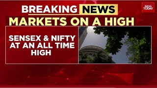 Sensex Hits Record High Nifty Crosses 22000 As It Rally Continues  India Today News [upl. by Corrianne375]