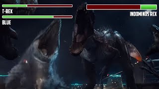 Trex vs Indominus Rex WITH HEALTHBARS  Final Battle  HD  Jurassic World [upl. by Alic953]