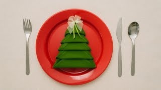 🎄 Christmas Tree Napkin Folding Tutorial  HOW TO  Handimania DIY [upl. by Aneerhs]