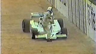 1977  Tom Pryce crash live broadcast TV  Kyalami circuit [upl. by Arretak]