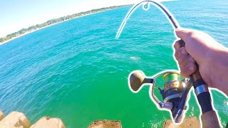 Lake Michigan Pier Fishing SUMMER Steelhead  Skamania Steelhead Fishing 2021 [upl. by Sileas]