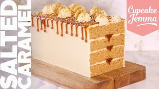 EPIC Salted Caramel Rectangular Layered Loaf Cake  Recipe amp How To  Cupcake Jemma [upl. by Enaxor]