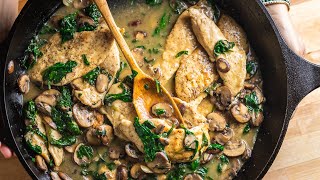 Creamy Garlic Mushroom Chicken  One Pan Recipe [upl. by Aicilaanna329]