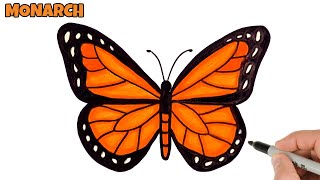 How to Draw Butterfly Easy  Monarch butterfly drawing and coloring  Art Tutorial [upl. by Blodget184]