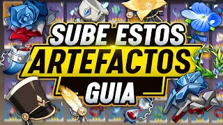 ARTEFACTOS que DEBES SUBIR antes de nivel 45 Guia de ARTEFACTOS para PRINCIPIANTES Genshin Impact [upl. by Denn]