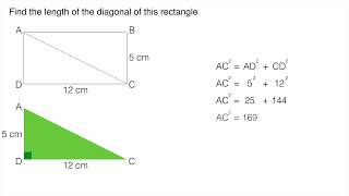 Pythagoras Theorem Finding the diagonal of a rectangle [upl. by Eatnom]