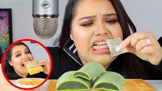 I Tried ASMR Eating Raw Honeycomb Slime Aloe Vera Sticky Crunchy Sounds [upl. by Longtin]